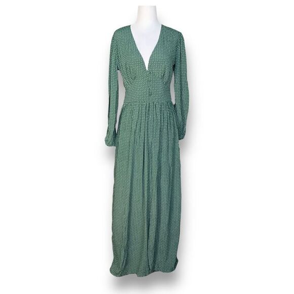 Past Life The Collective Dresses & Skirts - Past Life The Collective Mae Maxi Dress Forrest Green White Flowy Deep V Neck